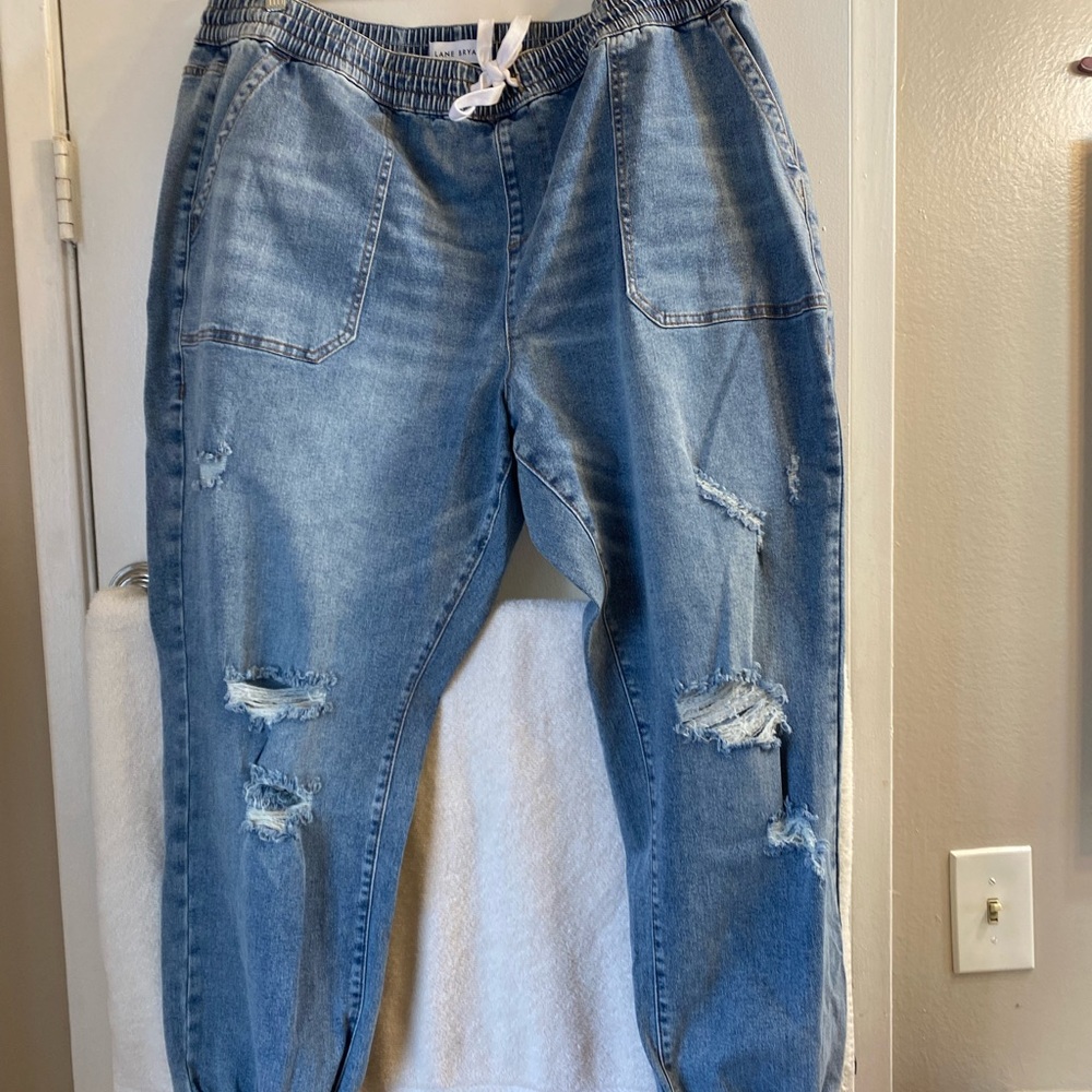 NWOT Distressed jogger Jean. Very comfy.
